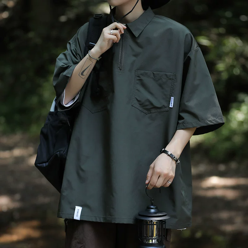 Áo polo kiểu Nhật dành cho nam, áo thun mùa hè tay ngắn chất liệu lụa đá, kiểu dáng đa năng, thời trang, thương hiệu nổi tiếng, kiểu dáng rộng rãi.