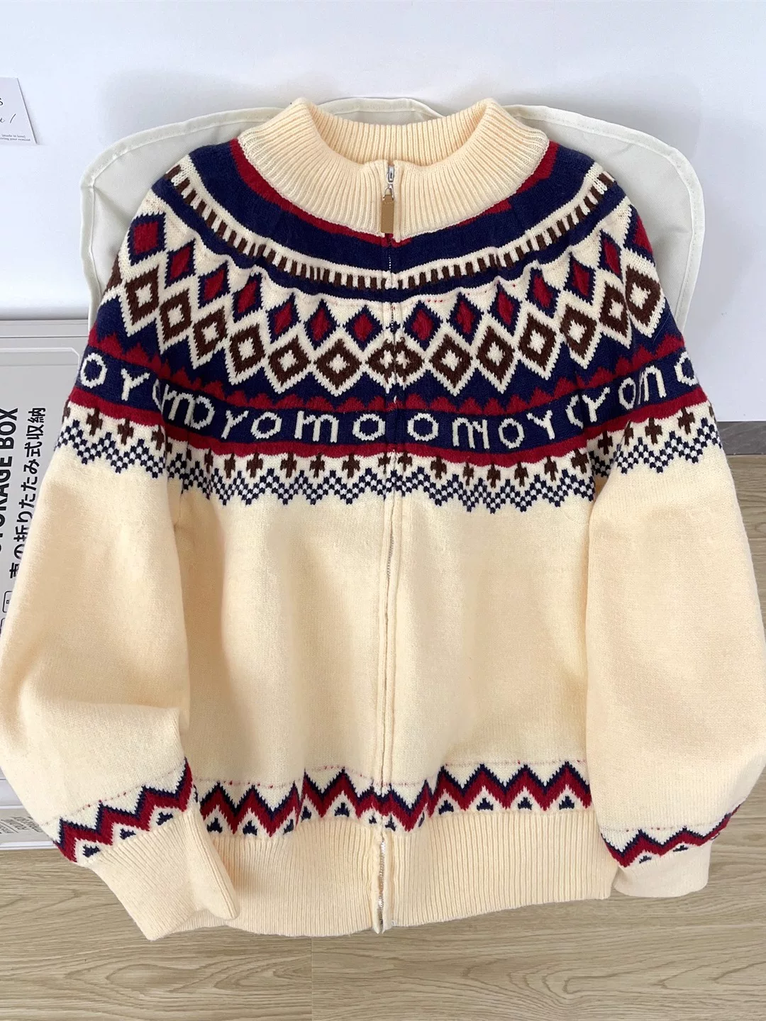Áo len cardigan dày dặn Fair Isle dành cho nam và nữ, áo len dệt kim jacquard dáng rộng hợp thời trang mùa đông, áo len đôi đa năng phong cách Mỹ.