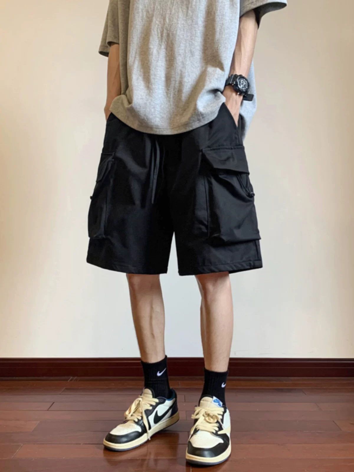 Quần short công sở mỏng mùa hè dành cho nam, quần nhiều túi rộng rãi, phong cách BF thời thượng, quần short năm điểm kiểu Mỹ phong cách Hồng Kông.