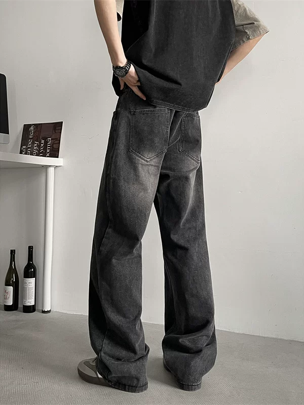 Quần jeans nam mùa xuân thu, kiểu dáng cleanfit, giặt mài vintage, thời trang phong cách Mỹ, dáng rộng ống đứng, ống loe dài.