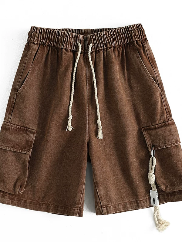 Quần short denim kiểu Mỹ dành cho nam, quần dài vừa phải ống đứng đa năng mùa hè, dáng rộng, quần short năm điểm phong cách retro hợp thời trang.