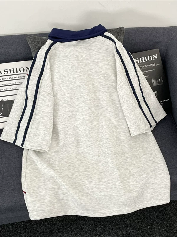 Áo polo thể thao kiểu Mỹ dành cho nam và nữ, phối màu, có cổ, tay ngắn, thiết kế thời thượng, áo bóng rổ dáng rộng.