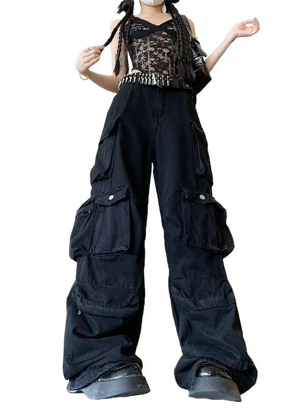 Quần jean nhiều túi bền chắc dành cho nam và nữ, phong cách Mỹ, thiết kế thời trang, quần công sở ống thẳng.