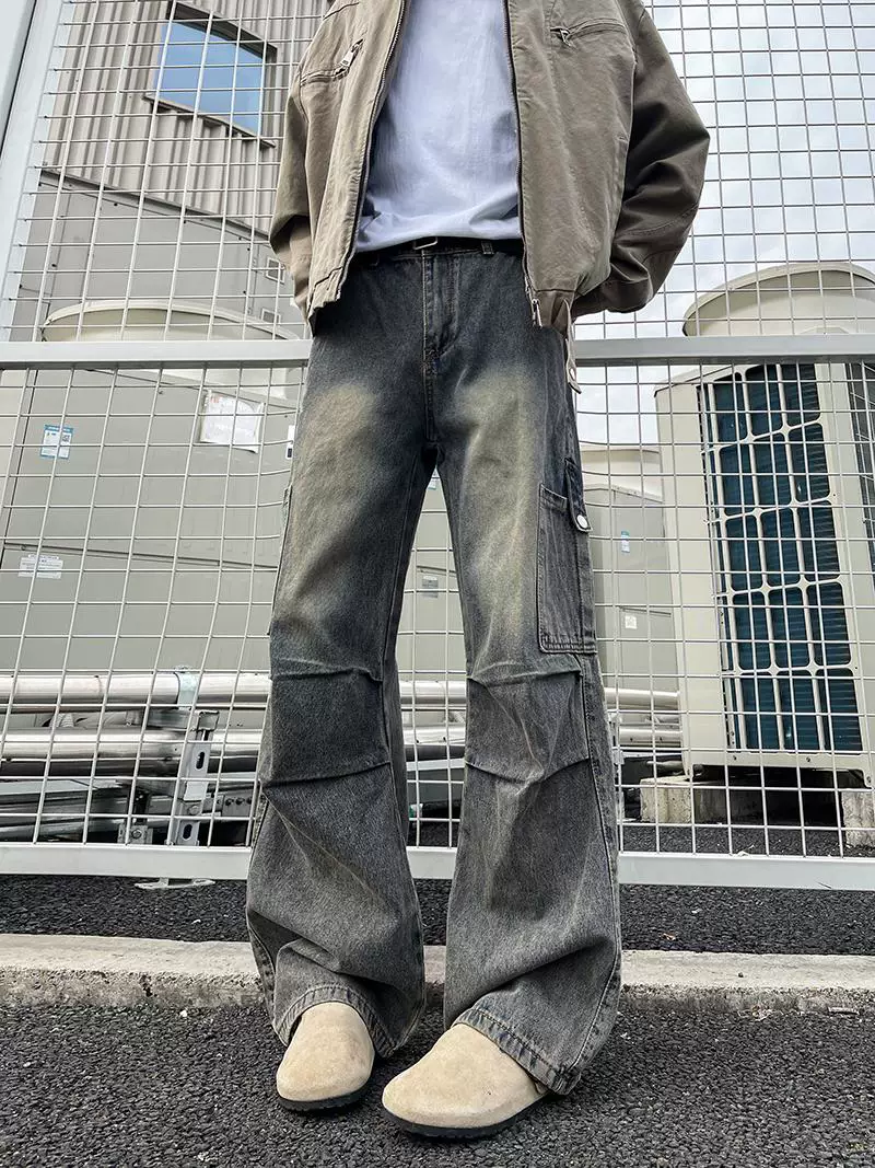 Quần jean công sở dành cho lính dù, kiểu Mỹ mới, quần xếp ly, quần ống rộng thời trang cho mùa thu đông.