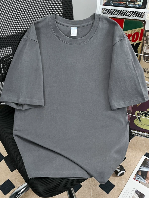 Áo thun cotton nguyên chất 240G dày dặn, tay lửng, vai xuôi, màu trơn, áo thun đôi tay ngắn, áo kiểu dáng rộng thời trang dành cho nam.