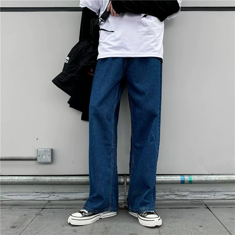 Quần jeans ống đứng dáng suông mùa thu cho nam, quần dài lưng cao rộng rãi đa năng hợp thời trang, quần ống rộng phong cách Hàn Quốc sành điệu.