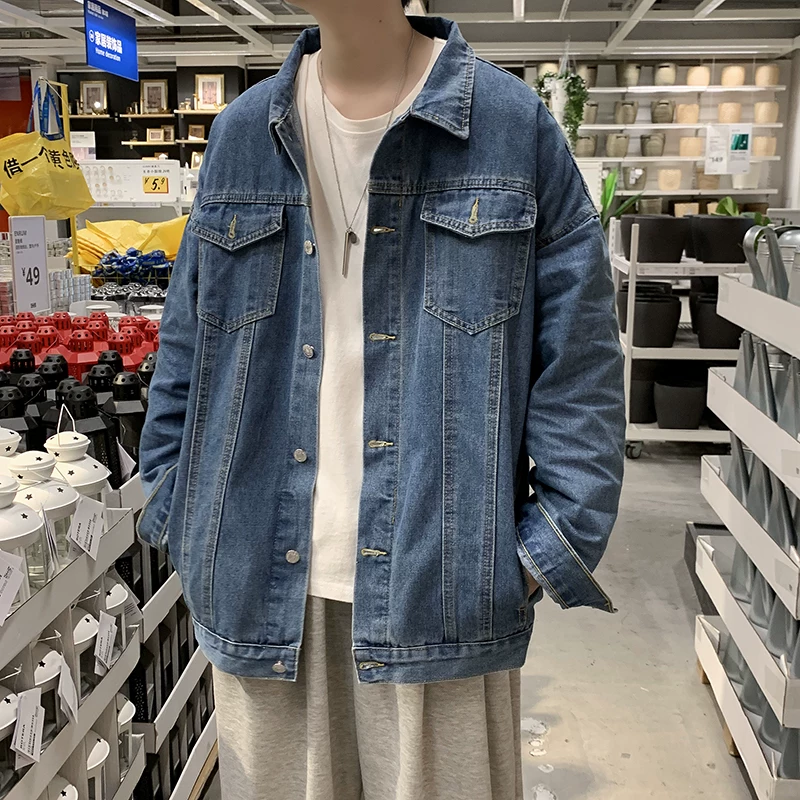Mùa xuân thu 2023 áo khoác denim nam mới hợp thời trang dáng rộng đa năng hợp thời trang thương hiệu ins áo khoác bảo hộ lao động dày dặn
