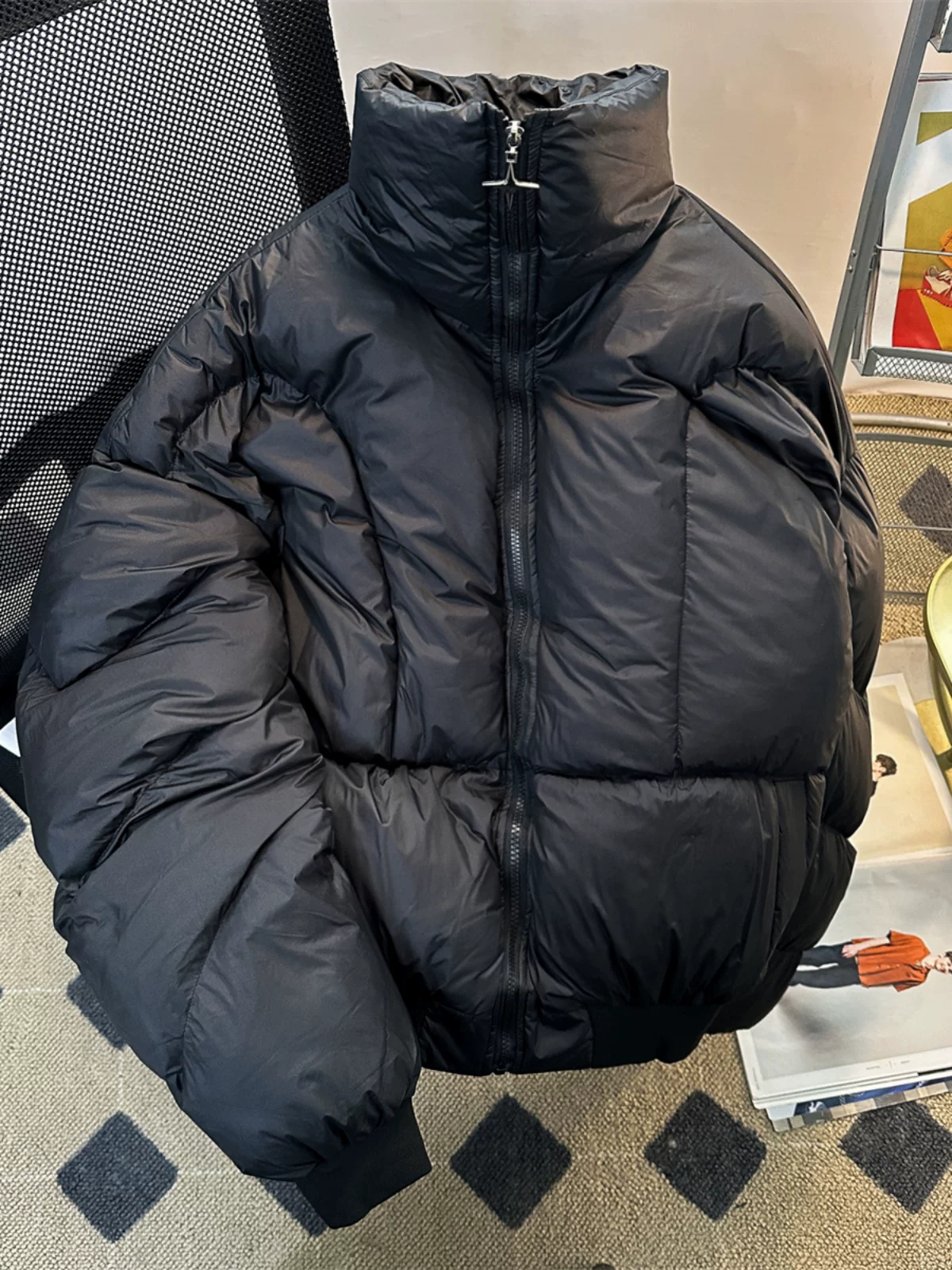 Áo khoác phao dày dặn thời trang dành cho nam, phong cách đường phố Mỹ sành điệu, áo khoác cotton đôi, áo khoác phao cổ đứng mùa đông.