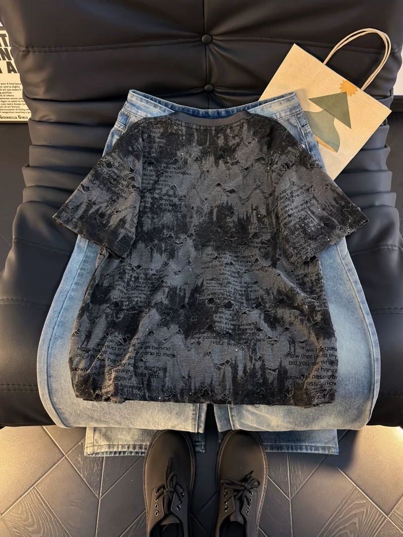 Áo thun nam tay ngắn in họa tiết tie-dye, kiểu dáng rộng rãi, phong cách Mỹ cổ điển, đa năng, hợp thời trang mùa hè.