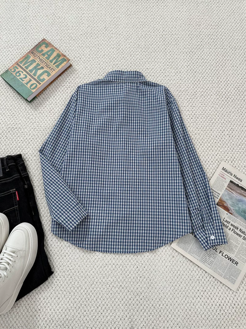 Áo sơ mi dài tay kẻ sọc kiểu Mỹ dành cho nam, áo khoác ngoài mùa xuân thu có ve áo, áo sơ mi và áo khoác cao cấp dáng rộng, thương hiệu thời thượng