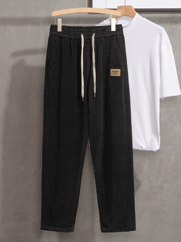 Quần vải nhung kẻ sọc thẳng kiểu Mỹ dành cho nam, quần thường ngày dày dặn hợp thời trang xuân thu, quần ống rộng thoải mái đa năng.