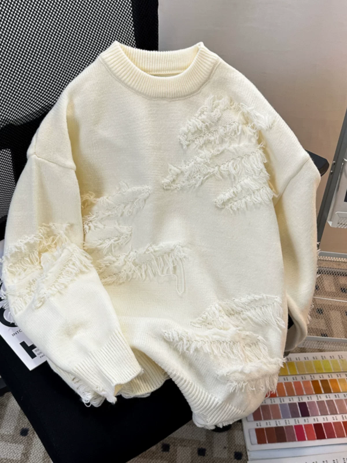 Áo len tua rua phong cách Nhật Bản dành cho nam và nữ, áo len cổ tròn dáng rộng, áo khoác phong cách lười biếng hợp thời trang thu đông.