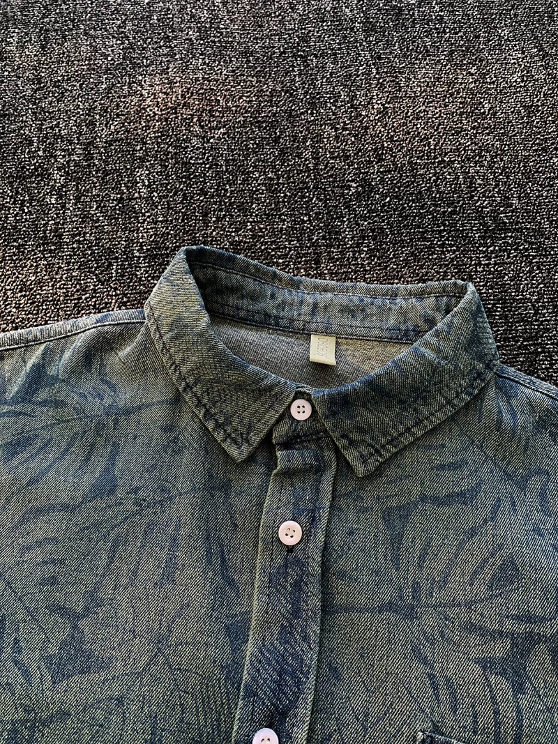 Áo sơ mi denim ngắn tay đã qua giặt, kiểu dáng vintage dành cho nam, áo kiểu mùa hè rộng rãi thoải mái, áo khoác phong cách Mỹ thời thượng, cá tính.