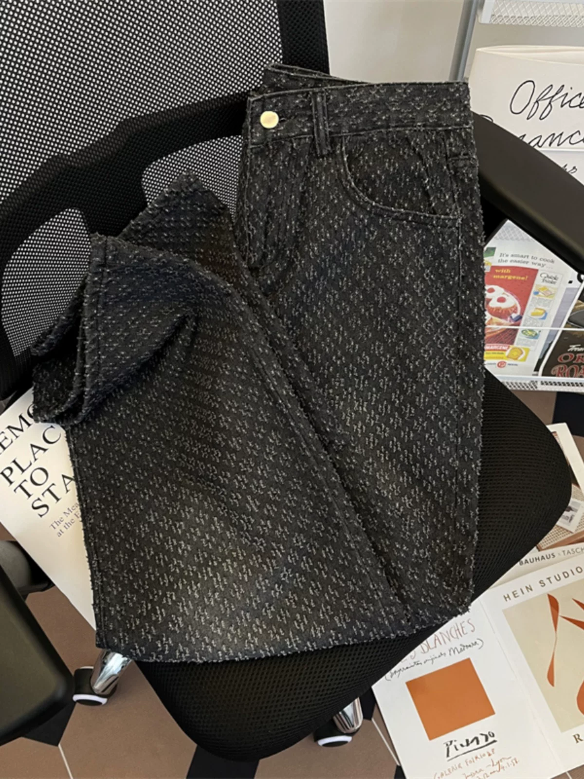 Quần jeans jacquard dày dặn dành cho nam, quần kiểu Mỹ cổ điển hợp thời trang, quần dài ống đứng rộng rãi thoáng mát mùa hè.