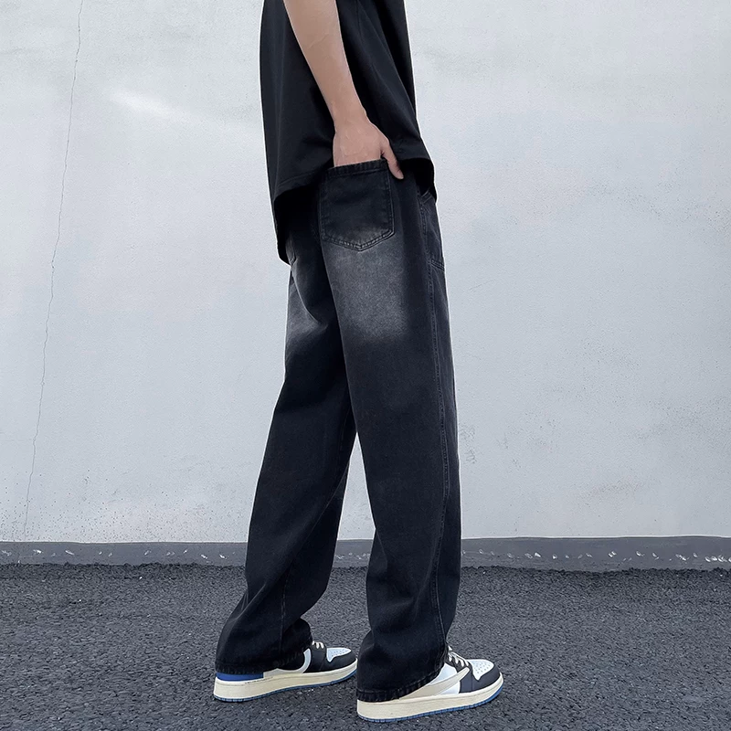 Quần jean denim nam kiểu Mỹ cổ điển, thương hiệu thời thượng, quần ống rộng, phong cách đường phố mùa hè, quần dài dáng suông.