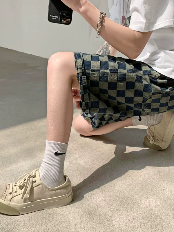 Quần short denim kẻ sọc mùa hè hợp thời trang thương hiệu ins quần năm điểm dáng rộng đa năng phong cách Hàn Quốc quần phong cách người nổi tiếng trên mạng sành điệu dành cho nam giới