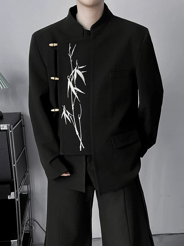 Bộ vest nam cổ đứng thêu họa tiết kiểu Trung Quốc mới, áo khoác thiết kế theo phong cách dân tộc hợp thời trang xuân thu, áo khoác kiểu Trung Sơn cá tính, thoải mái.