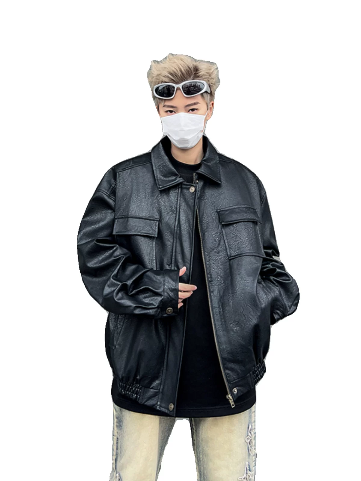 Áo khoác da PU dáng rộng mùa xuân thu dành cho nam, áo khoác da xe máy cổ điển, thương hiệu thời thượng, áo khoác ngoài cá tính cho cặp đôi.