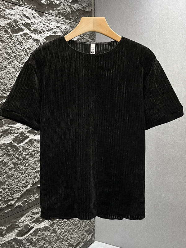 Áo thun nam tay ngắn cổ tròn thoáng khí mùa hè, phong cách Nhật Bản và Mỹ, thương hiệu thời thượng, áo trơn màu cơ bản, áo nửa tay rộng rãi, mát mẻ.
