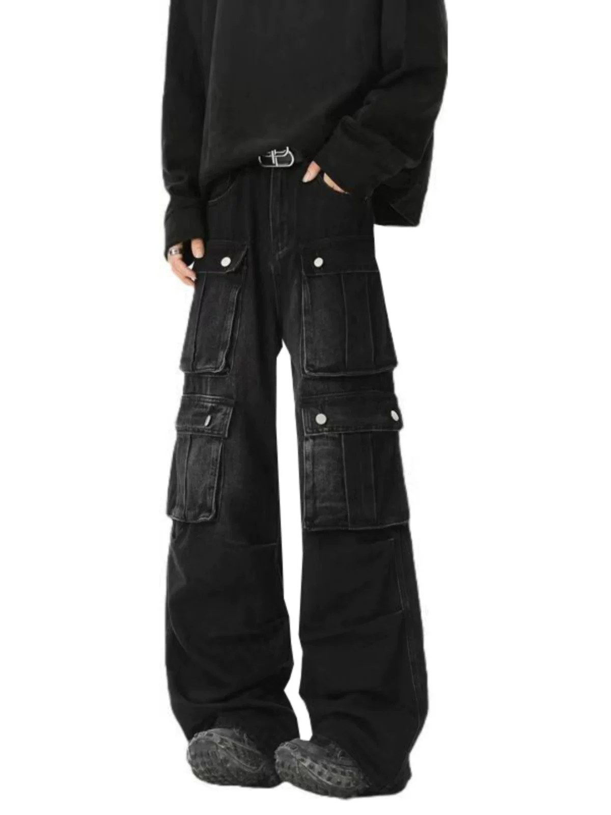 Quần jean nam nhiều túi, kiểu dáng vintage Mỹ thời thượng, quần ống rộng thoải mái cho mùa xuân và mùa thu.