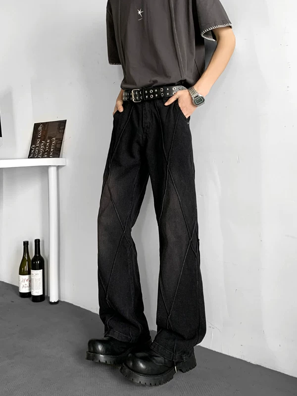 Quần jeans ống loe nam kiểu dáng phá cách mùa hè, quần ống rộng thẳng phong cách Mỹ.