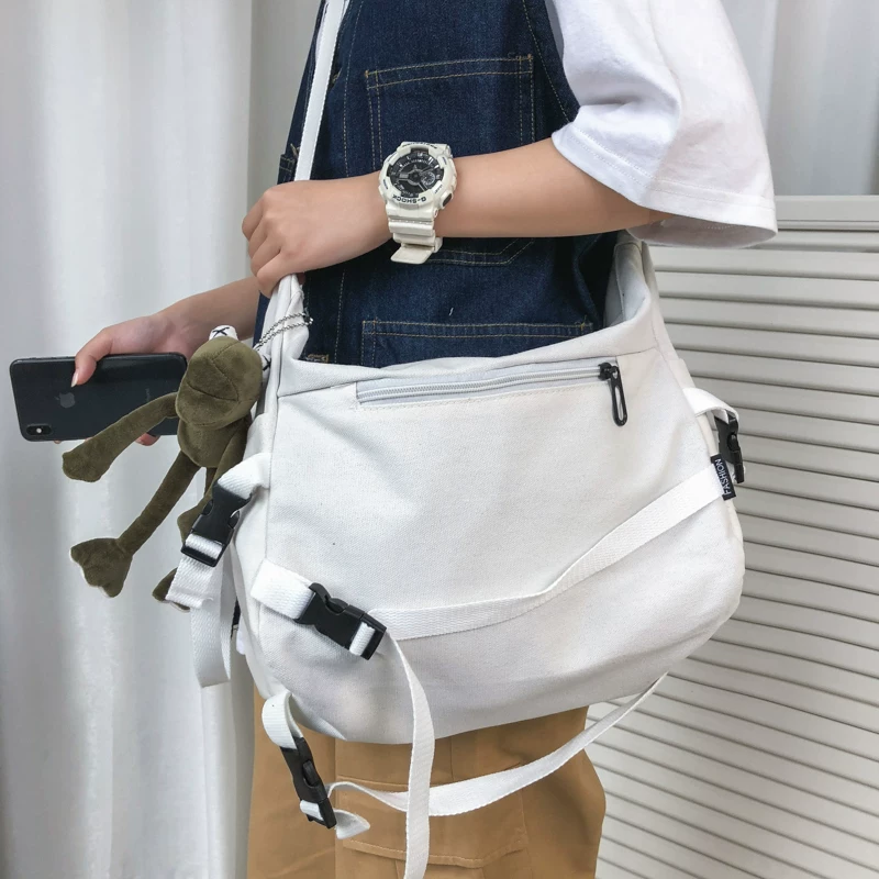 Túi đeo chéo màu trơn phong cách Harajuku Nhật Bản đa năng dành cho cả nam và nữ Túi đeo chéo màu trơn phong cách Hàn Quốc INS Túi đeo vai phong cách Hồng Kông sức chứa lớn