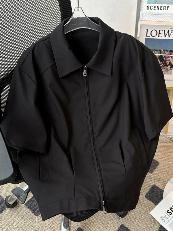 Áo sơ mi ngắn tay có khóa kéo đôi cho bé trai, áo sơ mi nửa tay dáng rộng thương hiệu hợp thời trang mùa hè, áo khoác ngắn cao cấp phong cách Mỹ