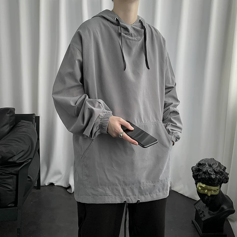 Áo nỉ có mũ kiểu Hồng Kông mùa hè dành cho nam, phong cách Harajuku, cực kỳ phổ biến trên Instagram, áo đa năng, áo khoác hip-hop rộng rãi, thoải mái.
