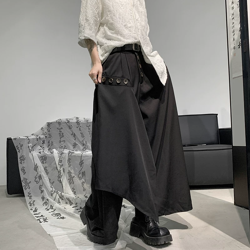 Quần thiết kế bất đối xứng dành cho nam, quần ống rộng hip-hop mùa hè, phong cách Yamamoto thời thượng, quần âu cá tính, thoải mái.