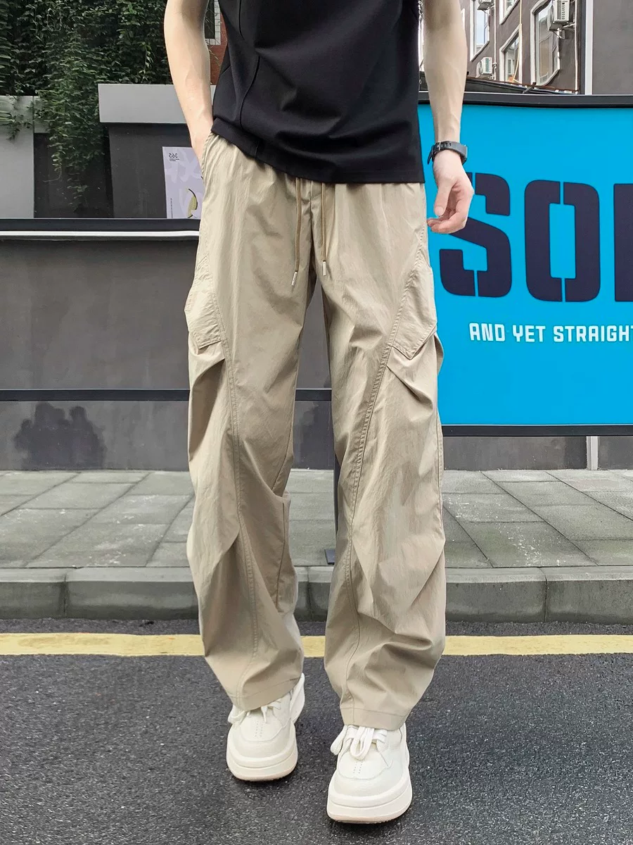 Quần cargo xếp ly dành cho nam, thương hiệu thời thượng, quần thể thao ngoài trời ống đứng nhanh khô mùa thu.