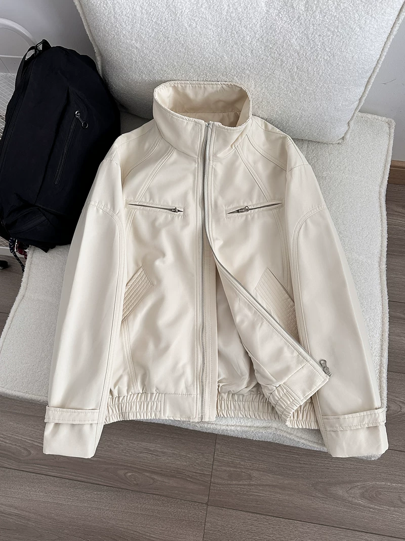Áo khoác cổ đứng phong cách retro Mỹ dành cho nam, áo khoác mùa xuân dáng rộng thoải mái, thương hiệu thời thượng với thiết kế nhiều túi, áo khoác kiểu công sở.