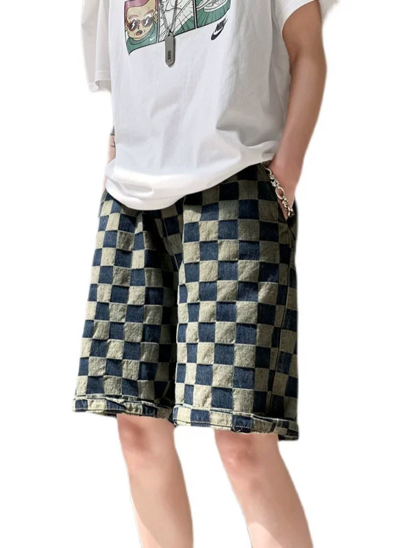 Quần short denim kẻ sọc mùa hè hợp thời trang thương hiệu ins quần năm điểm dáng rộng đa năng phong cách Hàn Quốc quần phong cách người nổi tiếng trên mạng sành điệu dành cho nam giới