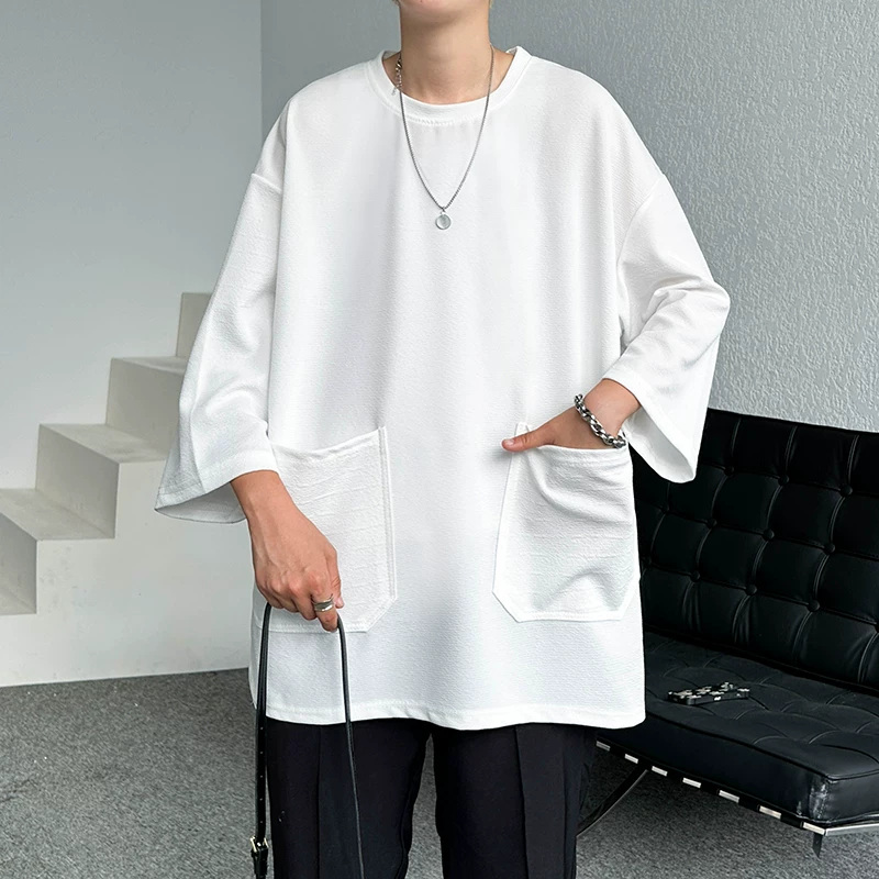 Áo thun nam mùa hè dáng rộng phong cách Mỹ, có túi lớn, thương hiệu thời thượng, áo ngắn tay.