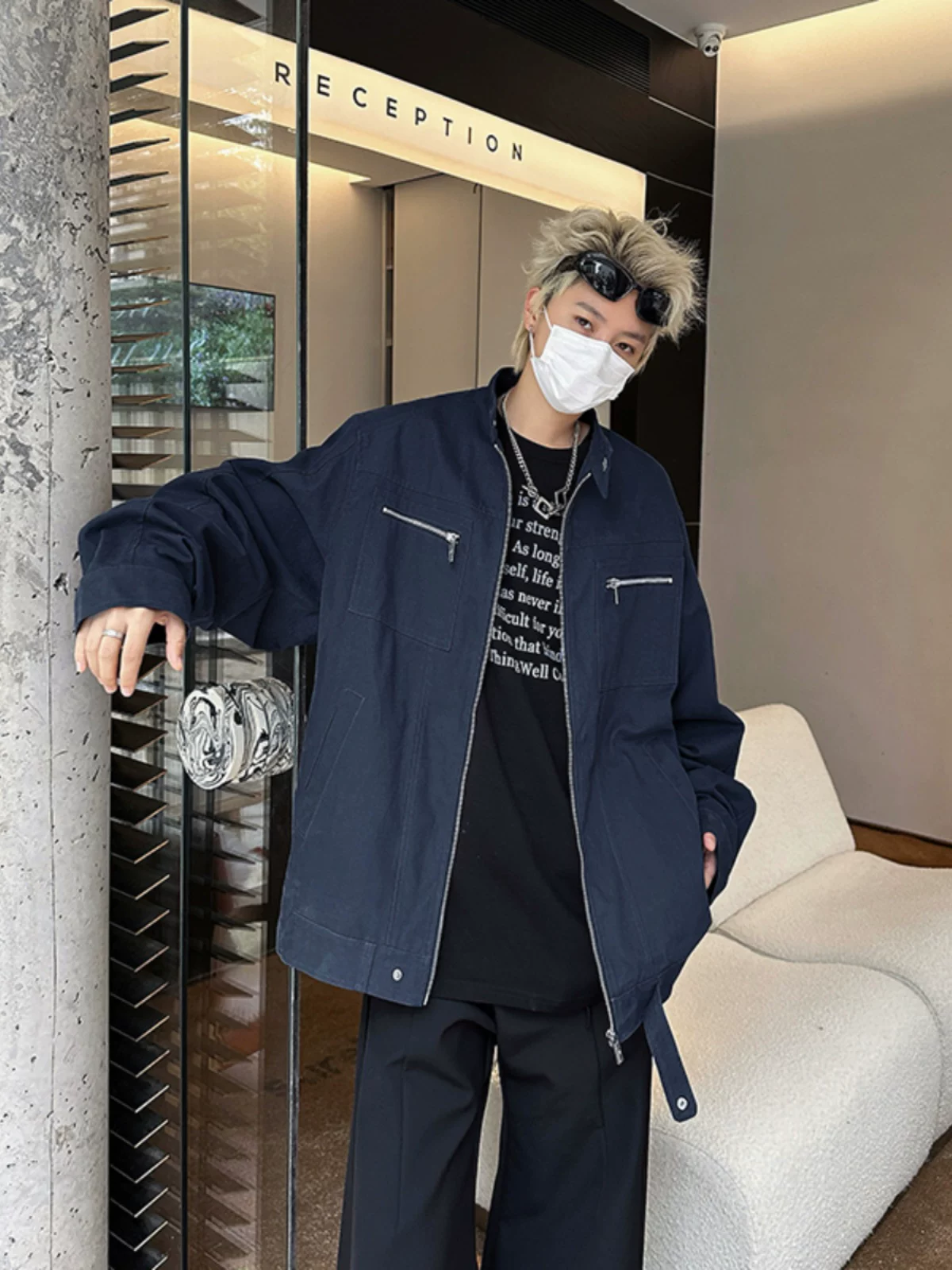 Áo khoác denim cổ điển mùa thu đông dành cho nam, áo khoác Harrington kiểu Mỹ retro, áo khoác công sở cổ đứng giặt mài thời thượng.