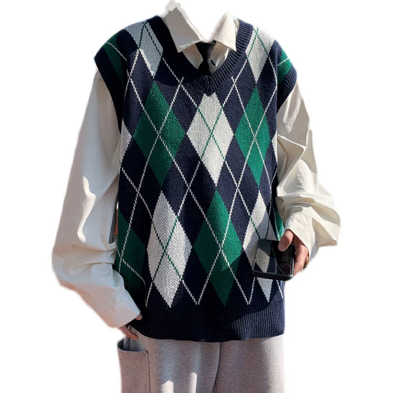 Áo vest dệt kim kim cương phong cách học viện dành cho nam giới 2022 mùa xuân mới hợp thời trang thương hiệu áo len cổ chữ V dành cho cặp đôi.