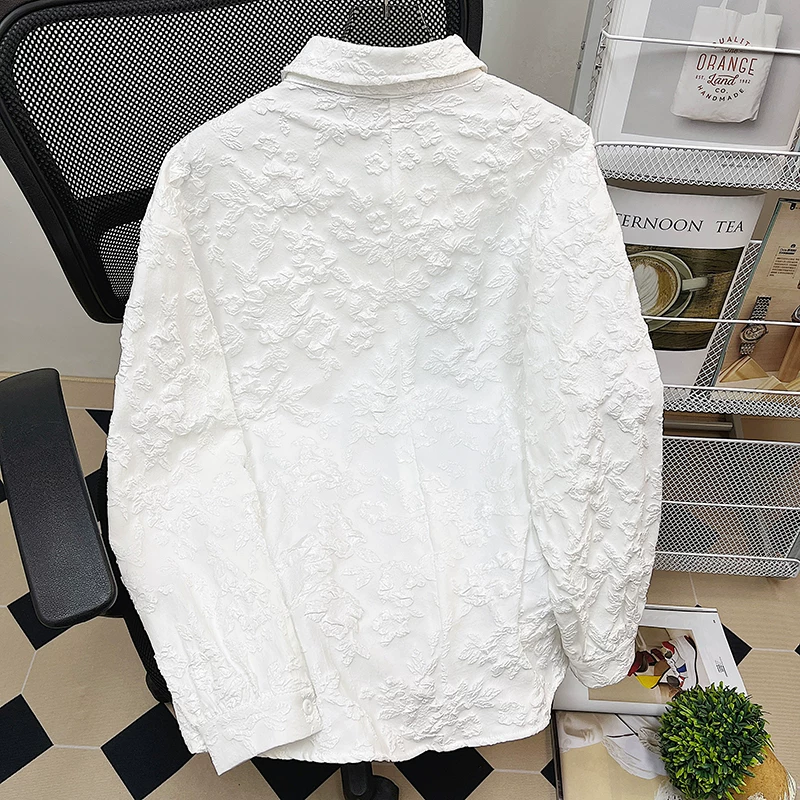 Áo sơ mi dài tay kiểu jacquard phong cách Nhật Bản, thiết kế theo xu hướng mùa xuân thu, áo khoác sành điệu và cá tính, áo sơ mi nam dáng rộng thoải mái.