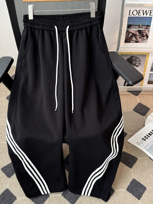 Quần ống rộng ba sọc unisex phong cách Mỹ cổ điển, chất liệu dày dặn, đa năng, thoải mái, quần thể thao mùa hè, quần dài mặc thường ngày