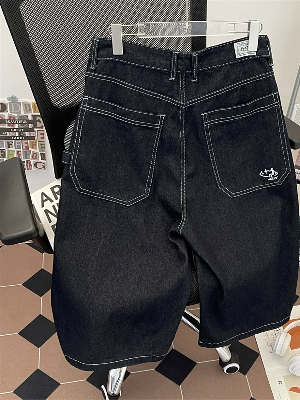 Quần short nam kiểu Mỹ retro, thời trang đường phố, dáng rộng, ống rộng, mùa hè 2025, quần dài vừa phải, kiểu dáng mới.