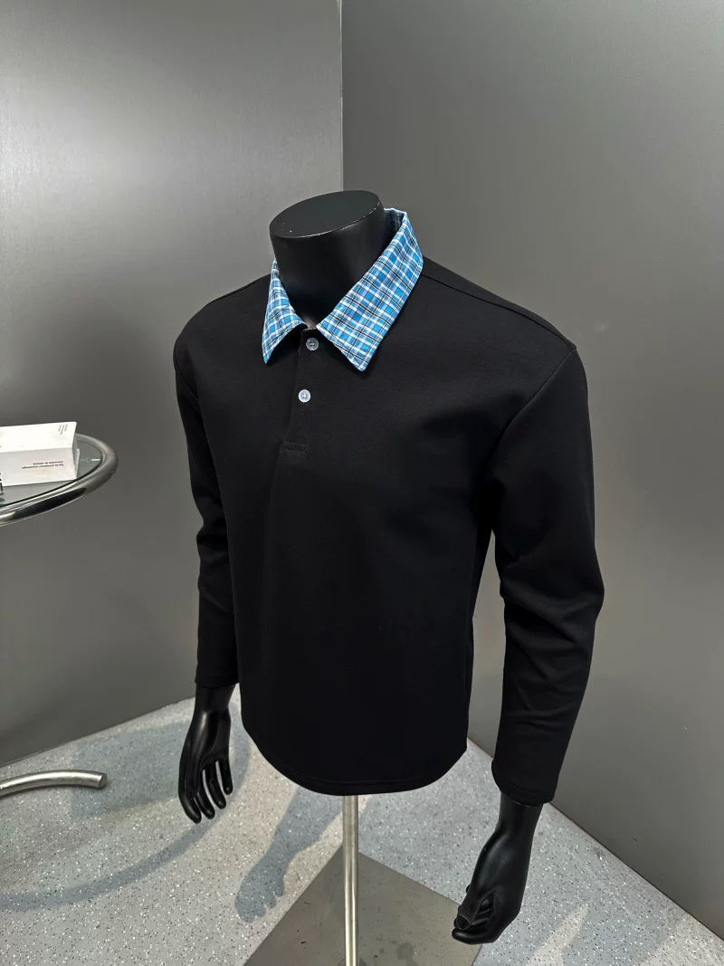 Áo sơ mi Polo dài tay kẻ sọc chắp vá dành cho nam, áo dáng rộng hợp thời trang mùa xuân thu, áo nỉ thường ngày phong cách Mỹ.