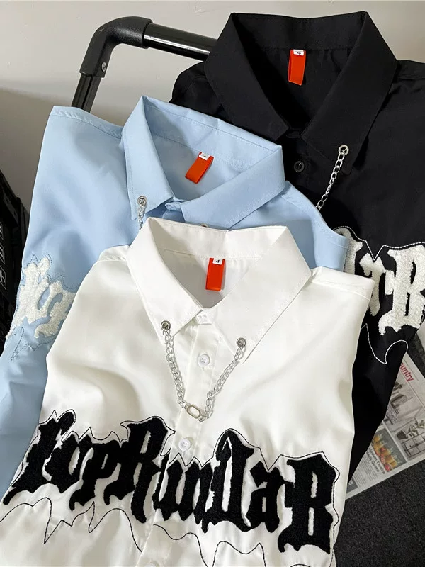 Áo sơ mi ngắn tay thêu họa tiết dành cho nam, thiết kế cao cấp, áo sơ mi cặp đôi dáng rộng phong cách Mỹ BF mùa hè hợp thời trang.