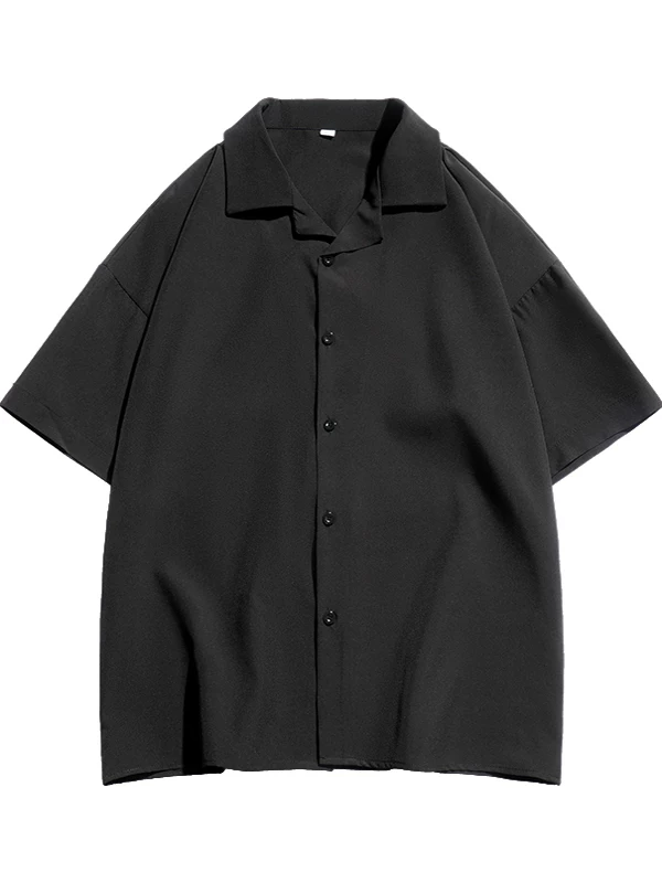 Áo sơ mi ngắn tay vải lụa băng dành cho nam, áo sơ mi cổ Cuba dáng suông mùa hè, áo kiểu Hàn Quốc trẻ trung, thời thượng, mát mẻ.