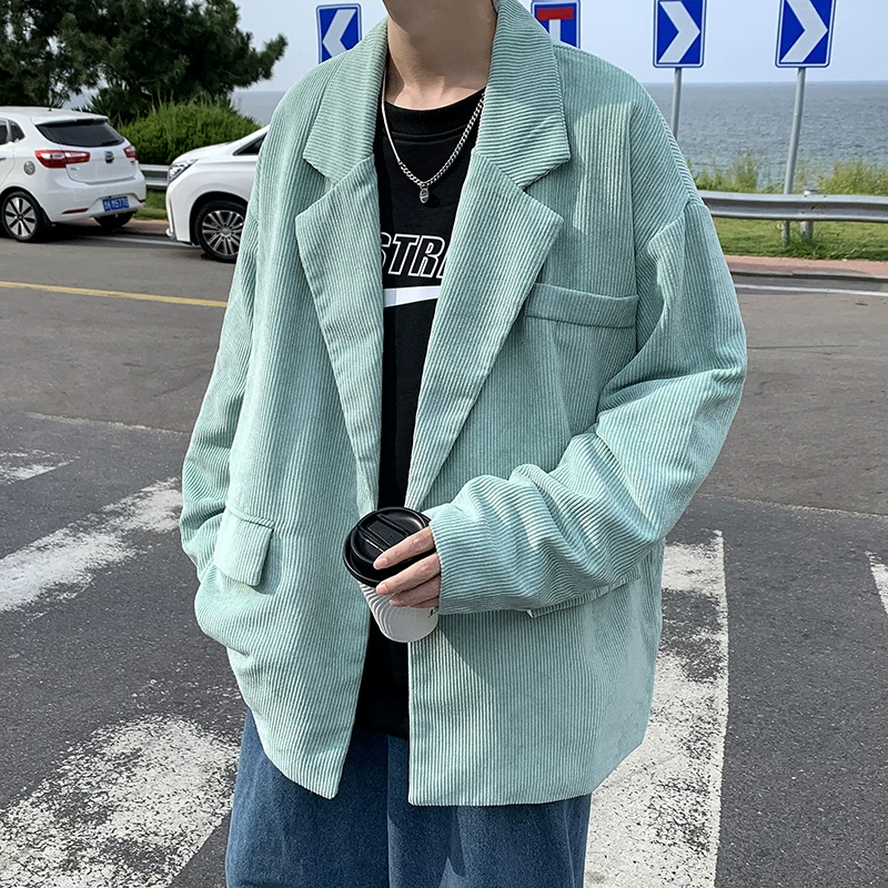 Bộ vest nam mùa xuân thu, áo khoác nhung kẻ retro phong cách BF thời thượng kiểu Hồng Kông, áo blazer dáng rộng phong cách Hàn Quốc cá tính.