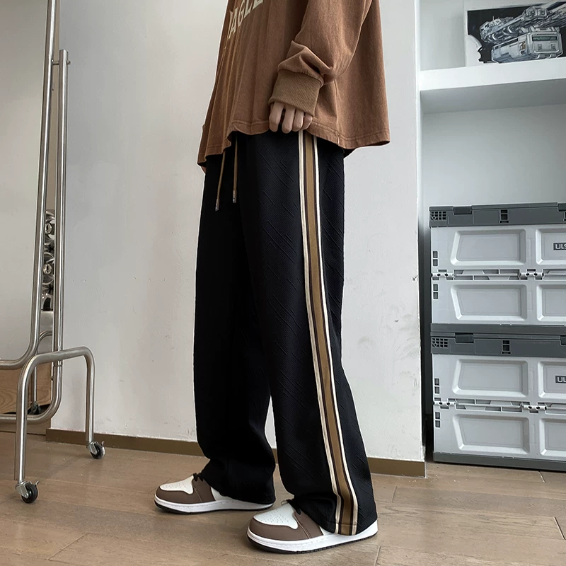 Quần nam mùa xuân thu mới, kiểu dáng thời thượng, quần thể thao may viền, phong cách đường phố Mỹ, dáng rộng, thoải mái, ống thẳng, dài.