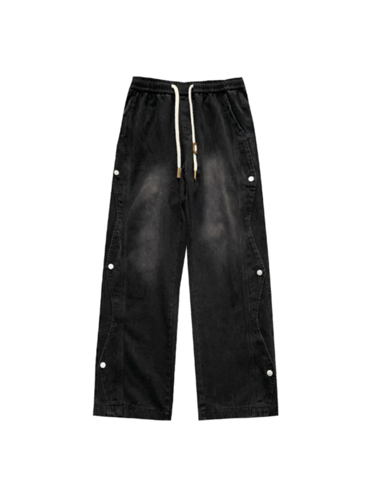 Quần jean nam phối vải chắp vá, quần phong cách hip-hop Mỹ mùa hè, thương hiệu thời thượng, quần ống rộng dài chạm đất, kiểu dáng thoải mái.