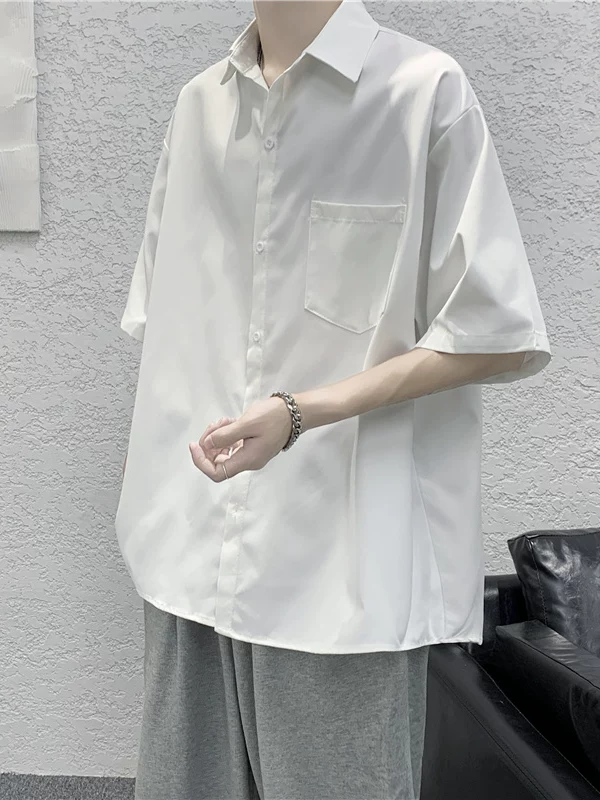 Áo sơ mi ngắn tay cho nam, áo khoác cặp đôi phong cách Hàn Quốc mùa hè hợp thời trang, áo sơ mi trắng dáng rộng tươi tắn.