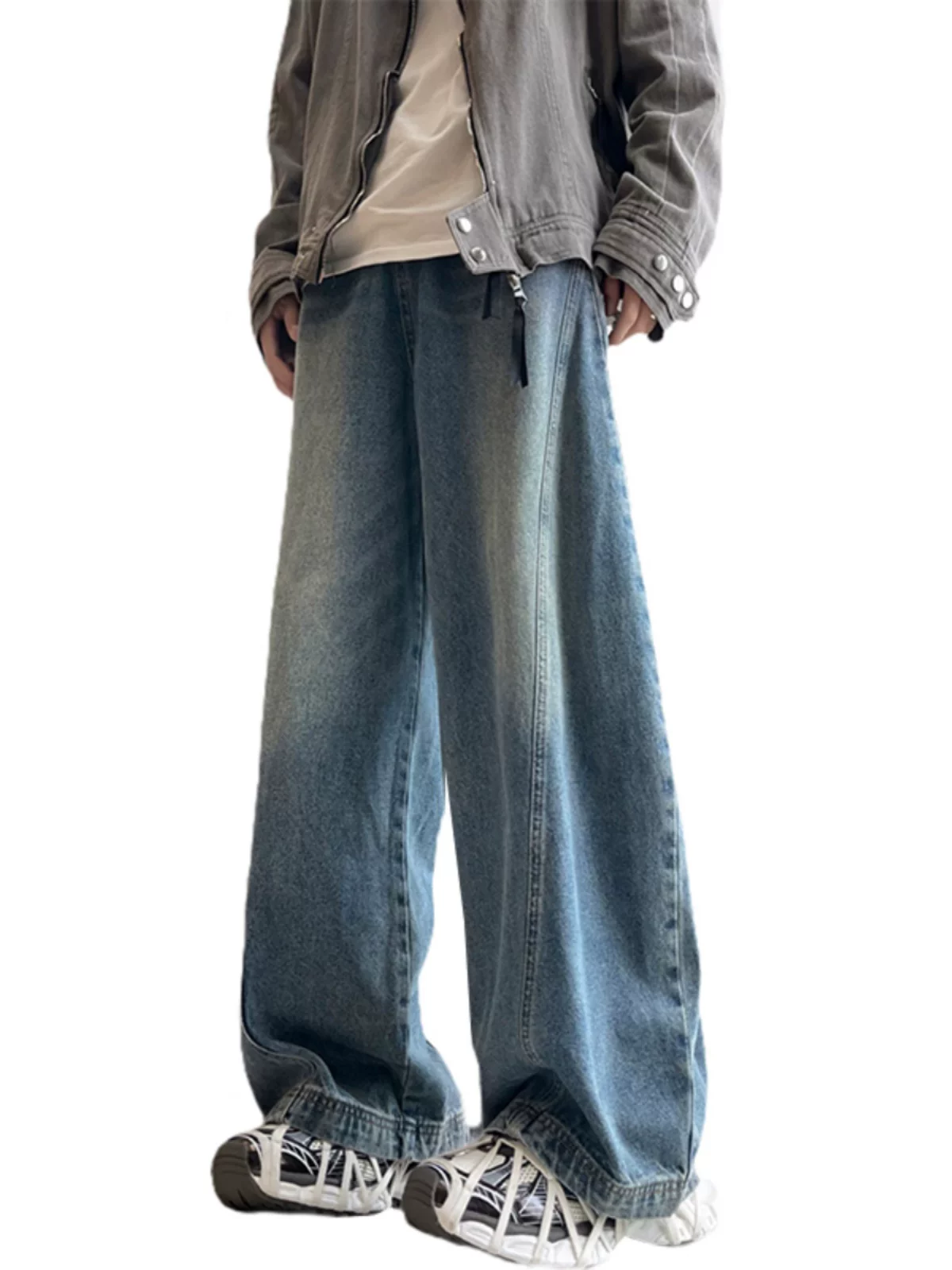 Quần jeans nam phong cách hip-hop Mỹ, quần dài dáng rộng, ống loe nhẹ, chất liệu washed, hợp thời trang xuân thu.
