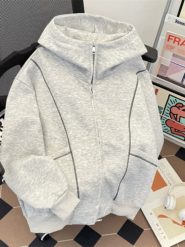 Áo khoác cardigan nam may viền nổi bật, kiểu dáng rộng rãi, thiết kế thời trang, áo khoác cặp đôi phong cách Mỹ mới mẻ mùa xuân thu.