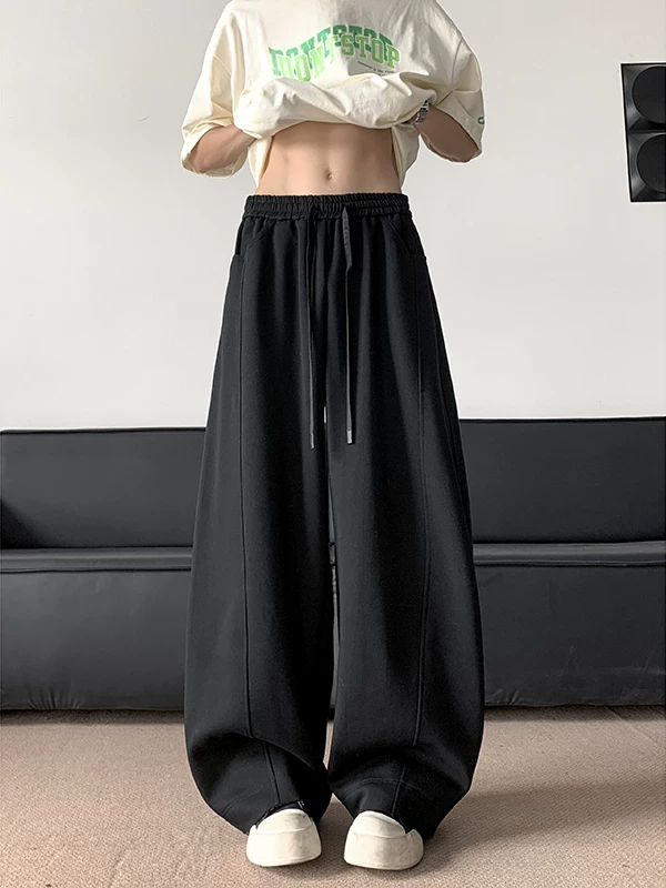 Quần thể thao ống rộng vạt cong dành cho nam, quần đôi phong cách hip-hop Mỹ mùa xuân thu, quần dài dáng rộng thoải mái, hợp thời trang, chất liệu mềm mại.
