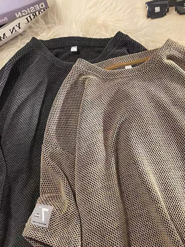 Áo thun tay ngắn kiểu waffle Mỹ dành cho nam, áo thun mùa hè rộng rãi chất liệu dày dặn tay lửng, áo thun cặp đôi thời trang đa năng.