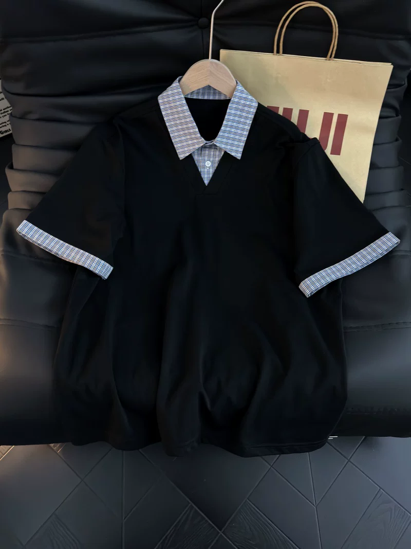 Áo sơ mi Polo kiểu Mỹ phối họa tiết kẻ sọc dành cho nam, áo sơ mi thường ngày mùa hè có cổ, áo thun ngắn tay, thương hiệu thời thượng, dáng rộng, áo đa năng.